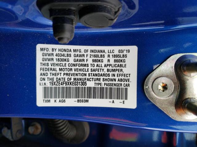 2019 HONDA INSIGHT TO 19XZE4F9XKE031305