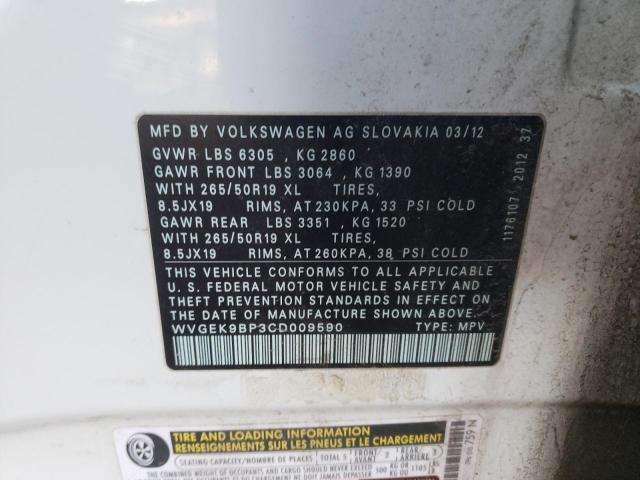 2012 VOLKSWAGEN TOUAREG V6 WVGEK9BP3CD009590