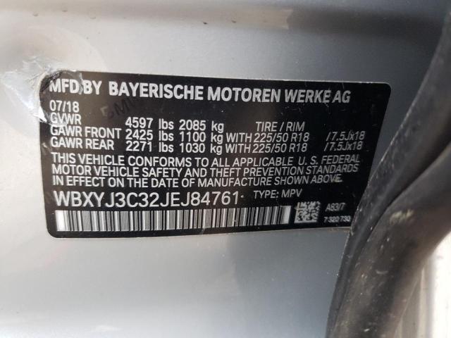 VIN WBXYJ3C32JEJ84761 2018 BMW X2, Sdrive28I no.10