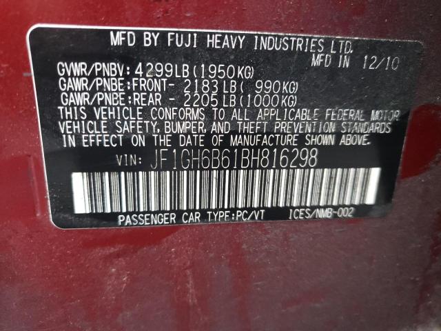 2011 SUBARU IMPREZA 2. JF1GH6B61BH816298