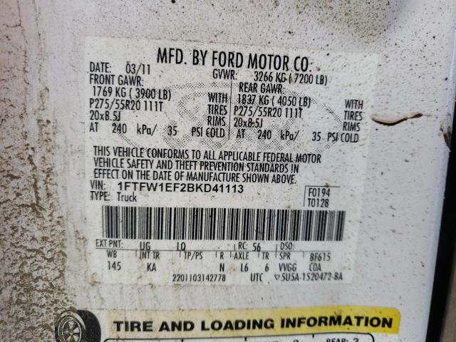 1FTFW1EF2BKD41113 Ford F150 Super 2011. Фото: 9