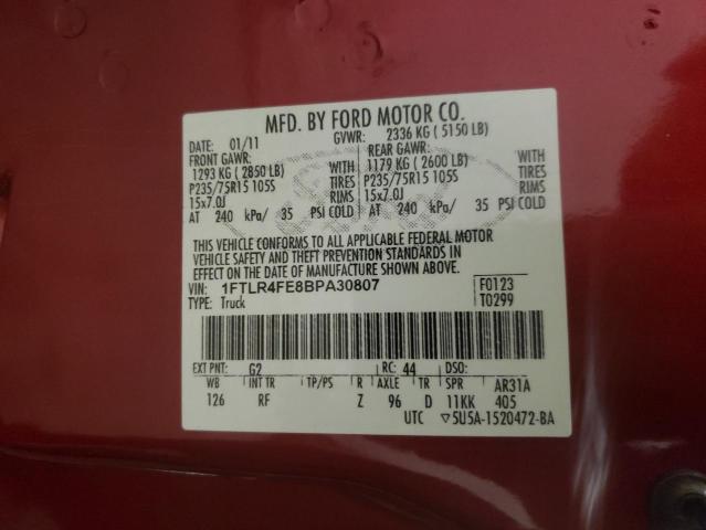 2011 FORD RANGER SUP 1FTLR4FE8BPA30807