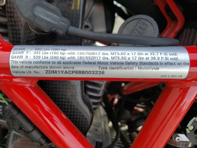 2008 DUCATI HYPERMOTAR ZDM1YACP68B003226