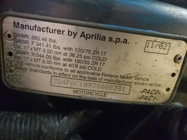 2003 APRILIA SL1000 ZD4PAC1093S000331