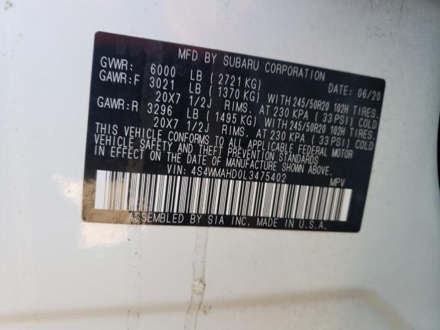 2020 SUBARU ASCENT PRE 4S4WMAHD0L3475402