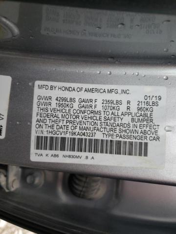 1HGCV1F19KA043237 Honda Accord Lx 2019. Фото: 9
