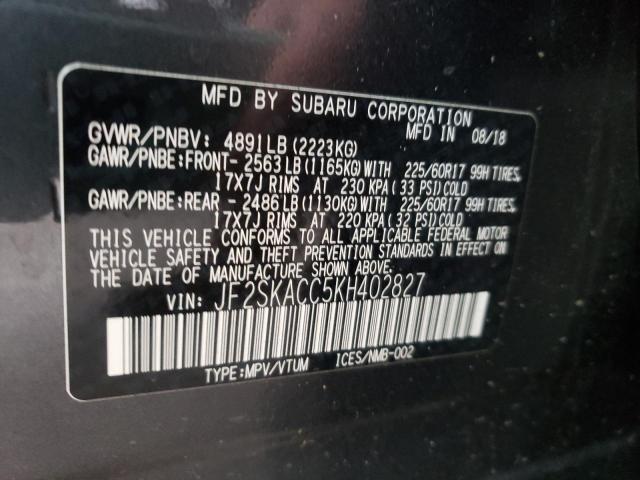 2019 SUBARU FORESTER JF2SKACC5KH402827