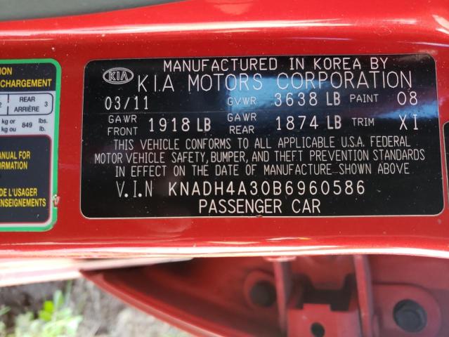 2011 KIA RIO BASE KNADH4A30B6960586