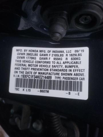 19XFC1F34KE214489 Honda Civic Ex 2019. Фото: 9