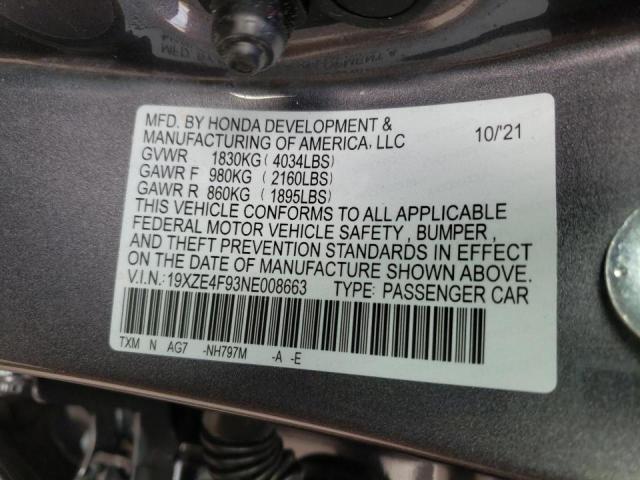 2022 HONDA INSIGHT TO 19XZE4F93NE008663