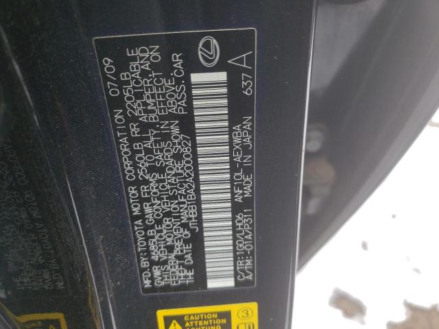 2010 LEXUS HS 250H JTHBB1BA2A2000827