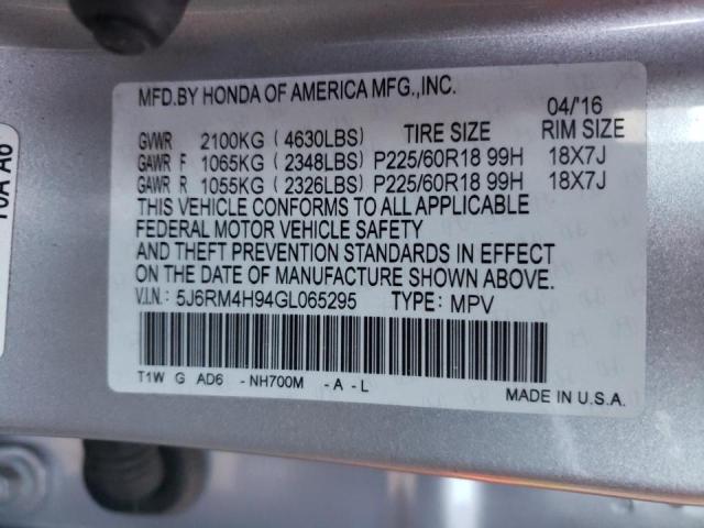 5J6RM4H94GL065295 Honda Cr-V Touri 2016. Фото: 9