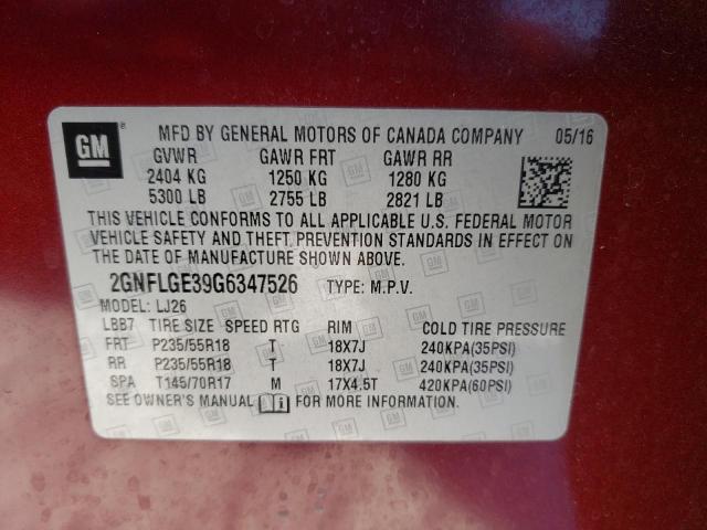 2GNFLGE39G6347526 Chevrolet Equinox Lt 2016. Фото: 9