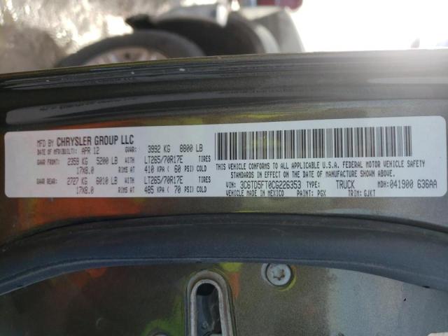 2012 DODGE RAM 2500 L 3C6TD5FT0CG226353