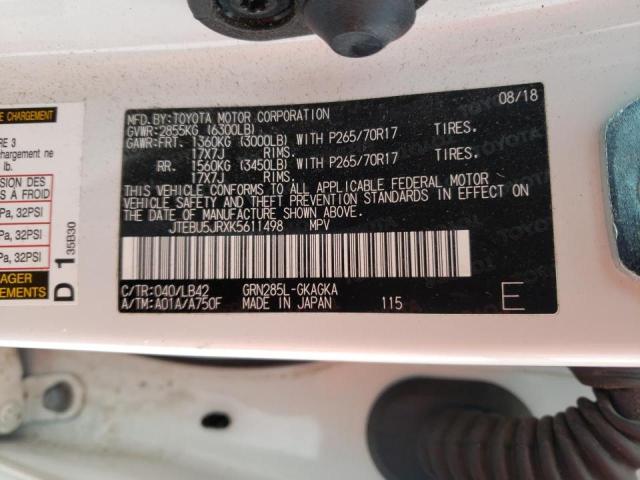 2019 TOYOTA 4RUNNER JTEBU5JRXK5611498