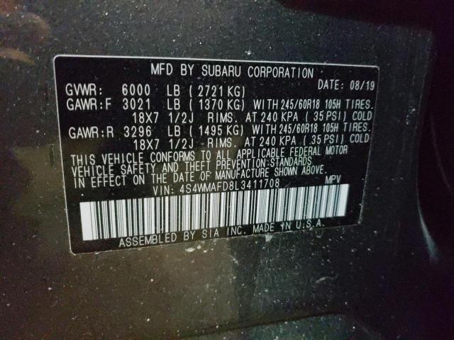 2020 SUBARU ASCENT PRE 4S4WMAFD8L3411708