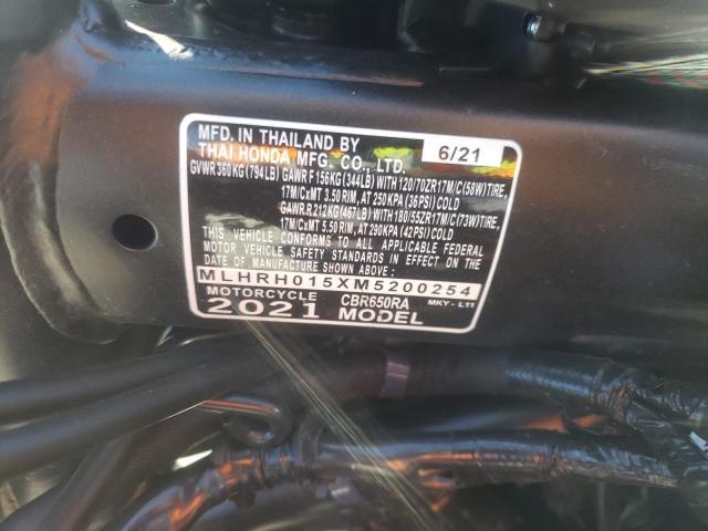 2021 HONDA CBR650 RA MLHRH015XM5200254