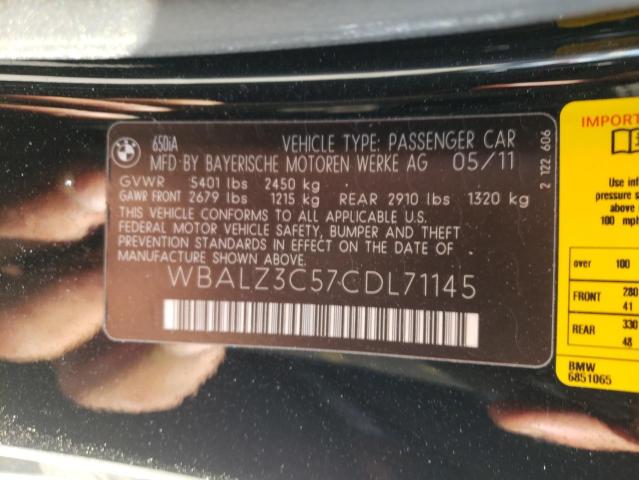 2012 BMW 650 I WBALZ3C57CDL71145
