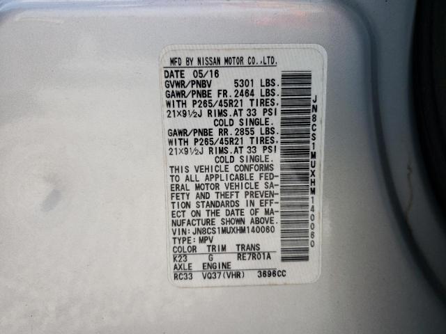 2017 INFINITI QX70 JN8CS1MUXHM140060