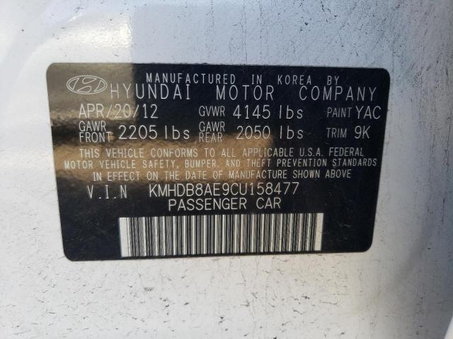 2012 HYUNDAI ELANTRA TO KMHDB8AE9CU158477