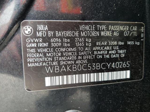 2011 BMW 760 LI WBAKB0C53BCY40265
