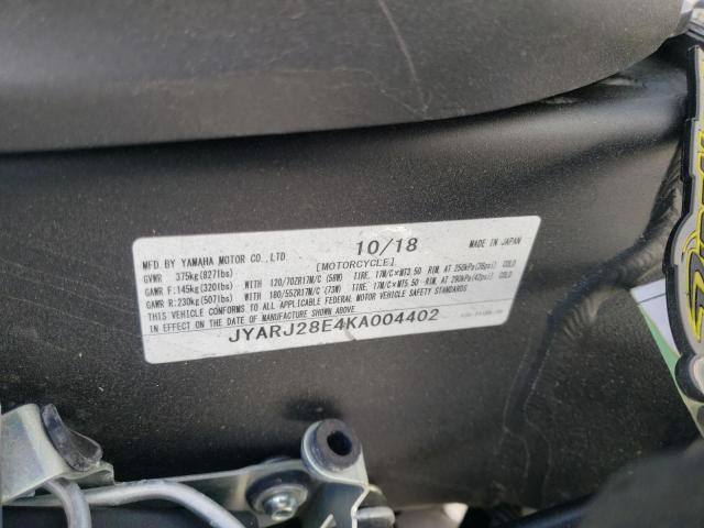 2019 YAMAHA YZFR6 JYARJ28E4KA004402
