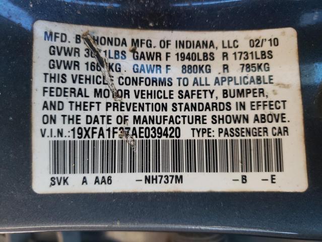 2010 HONDA CIVIC VP 19XFA1F37AE039420