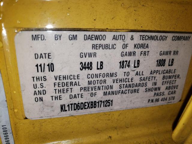 2011 CHEVROLET AVEO LS KL1TD6DEXBB171251