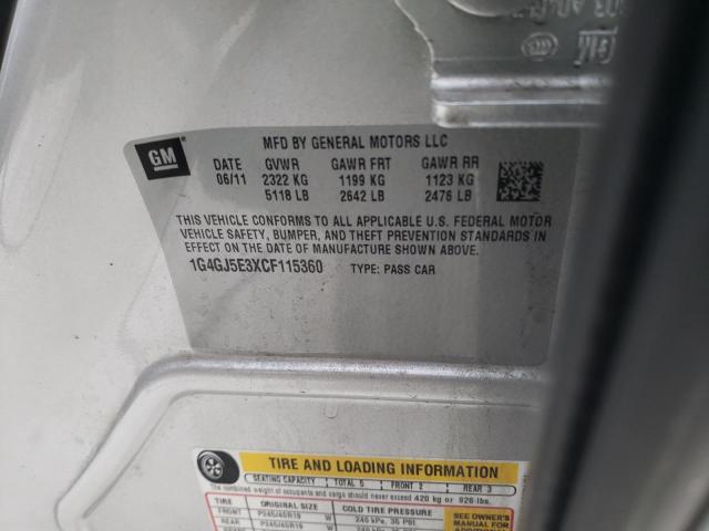 2012 BUICK LACROSSE T 1G4GJ5E3XCF115360