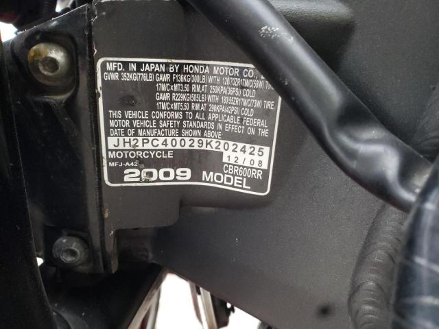 2009 HONDA CBR600 RR JH2PC40029K202425