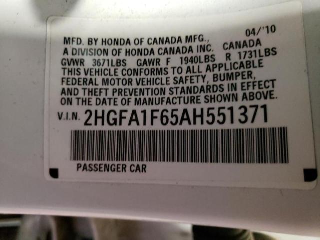 2010 HONDA CIVIC LX-S 2HGFA1F65AH551371