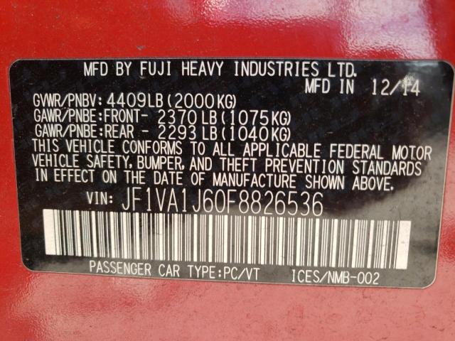 2015 SUBARU WRX LIMITE JF1VA1J60F8826536
