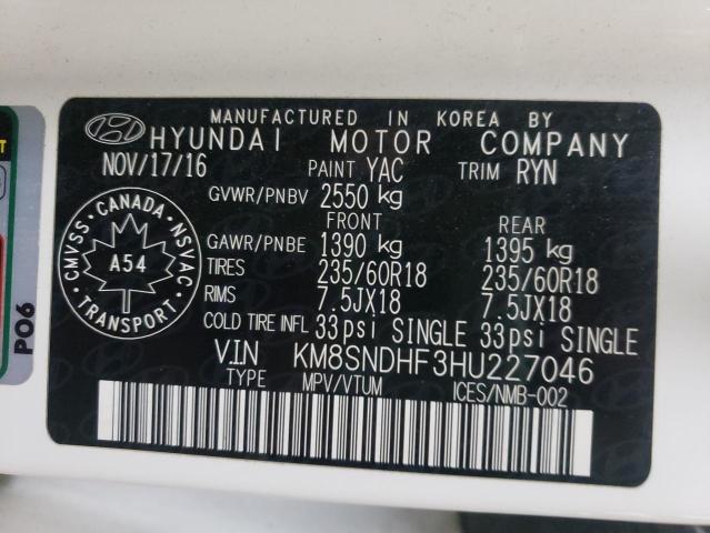 KM8SNDHF3HU227046 Hyundai Santa Fe S 2017. Фото: 9