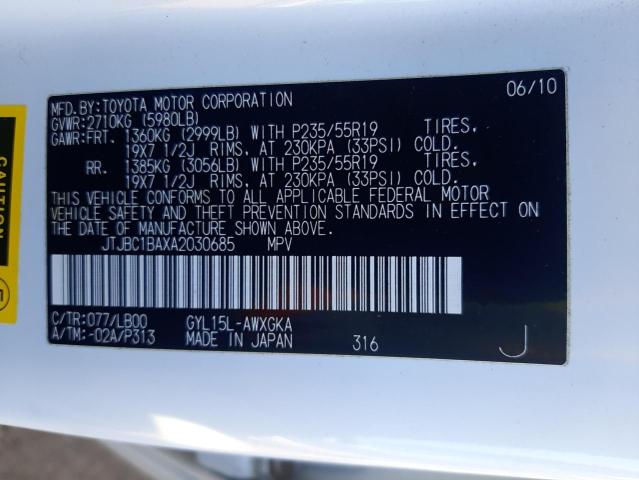 2010 LEXUS RX 450 JTJBC1BAXA2030685