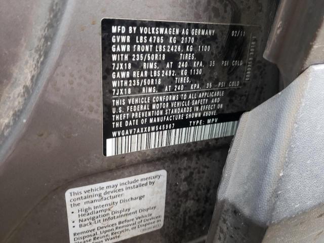 2011 VOLKSWAGEN TIGUAN WVGAV7AXXBW545967