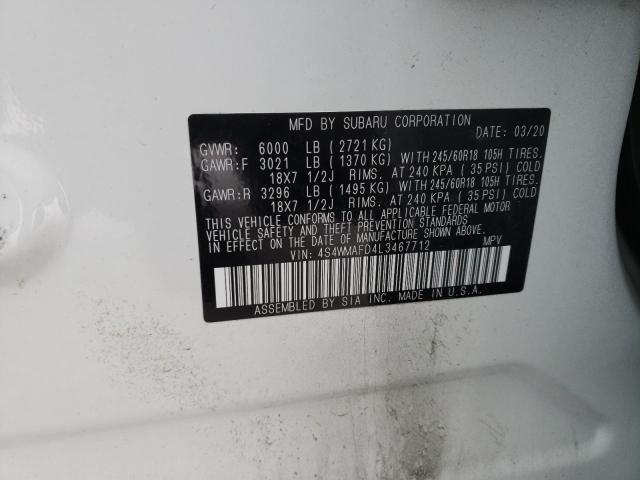 2020 SUBARU ASCENT PRE 4S4WMAFD4L3467712