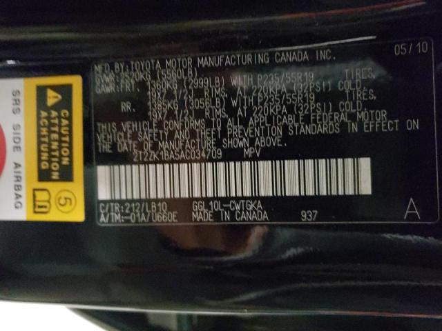 2010 LEXUS RX 2T2ZK1BA5AC034709