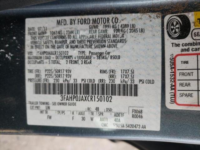 2012 FORD FUSION SEL 3FAHP0JAXCR150102
