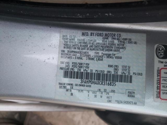 2012 FORD FUSION SE - 3FAHP0HAXCR316835