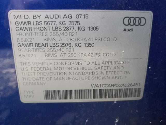 2016 AUDI SQ5 PREMIU WA1CCAFP0GA026451