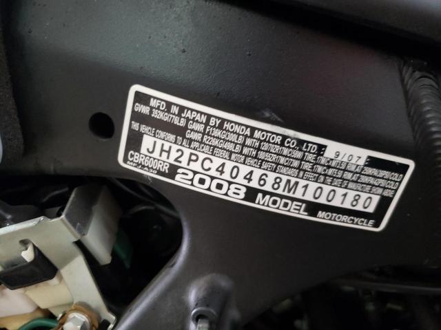 2008 HONDA CBR600RR JH2PC40468M100180