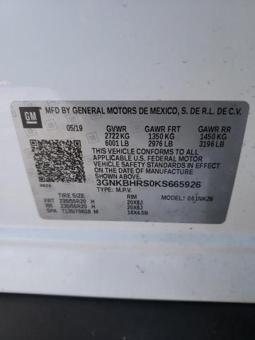 VIN: 3GNKBHRS0KS665926 Auction: COPART Lot: 70642231 Location: IL - CHICAGO SOUTH 3GNKBHRS0KS665926 CHEVROLET BLAZER 2019 WHITE Photo 10