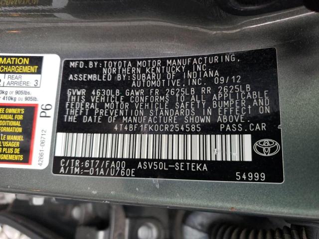 2012 TOYOTA CAMRY BASE - 4T4BF1FK0CR254585