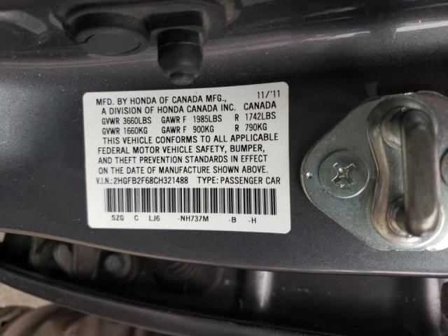 2012 HONDA CIVIC HF 2HGFB2F68CH321488