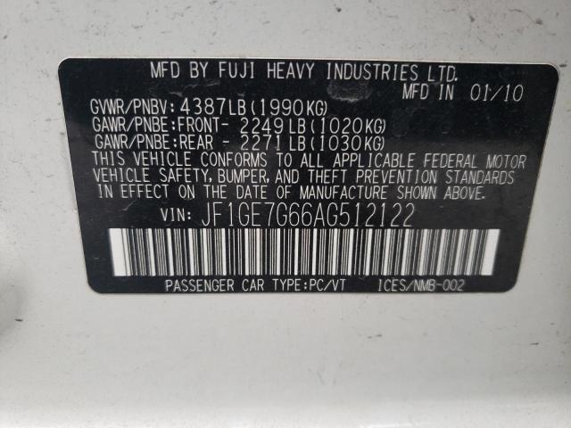 2010 SUBARU IMPREZA WR JF1GE7G66AG512122