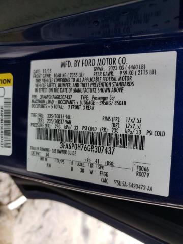 2016 FORD FUSION SE - 3FA6P0H76GR307437