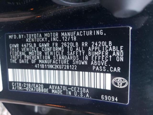 2019 TOYOTA CAMRY 4C 4T1B11HK2KU728122