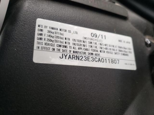 2012 YAMAHA YZFR1 JYARN23E3CA011807