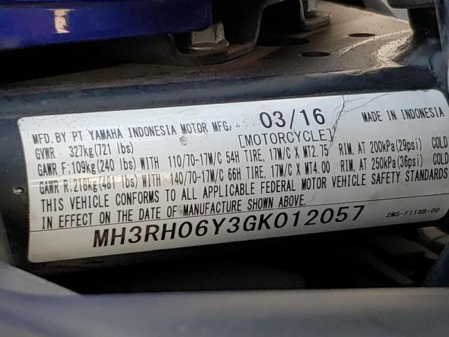 2016 YAMAHA YZFR3 MH3RH06Y3GK012057