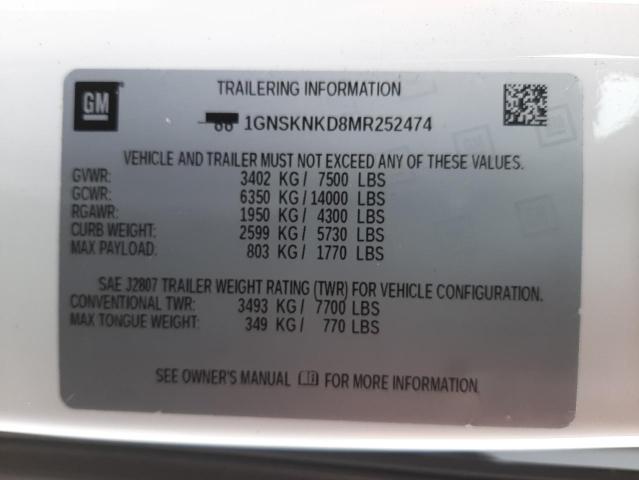 2021 CHEVROLET TAHOE K150 1GNSKNKD8MR252474